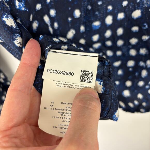 BOSS Inkara Blouse Blue white dots size US 2 Silk office career quiet luxury - Picture 11 of 11